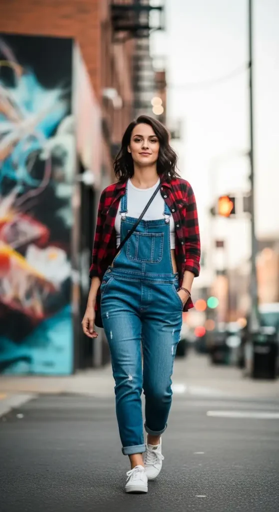 flannel-shirt-with-denim-overalls