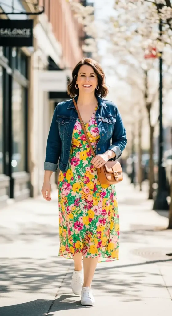 floral-midi-dress-with-denim-jacket