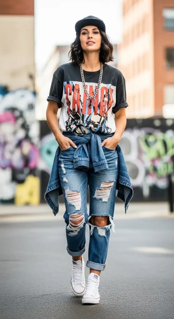 graphic-tee-with-distressed-jeans