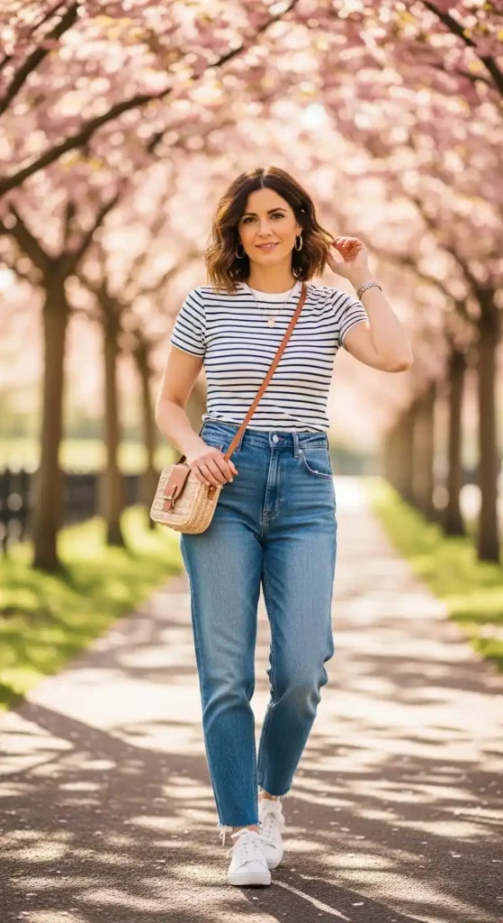 high-waisted-jeans-and-striped-tee