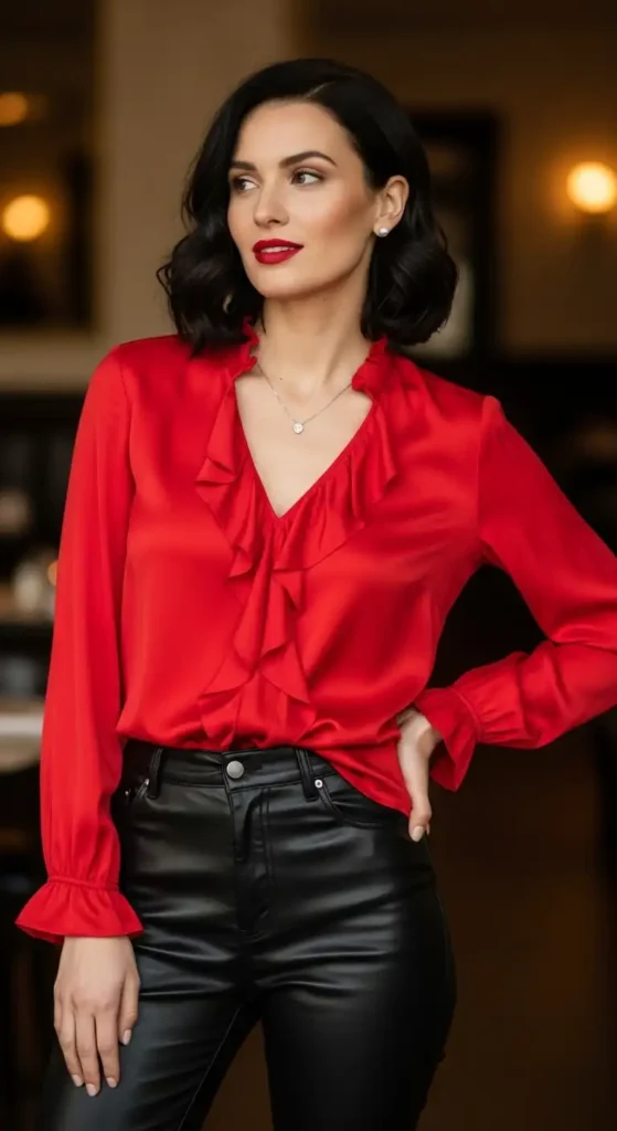 leather-pants-and-red-blouse