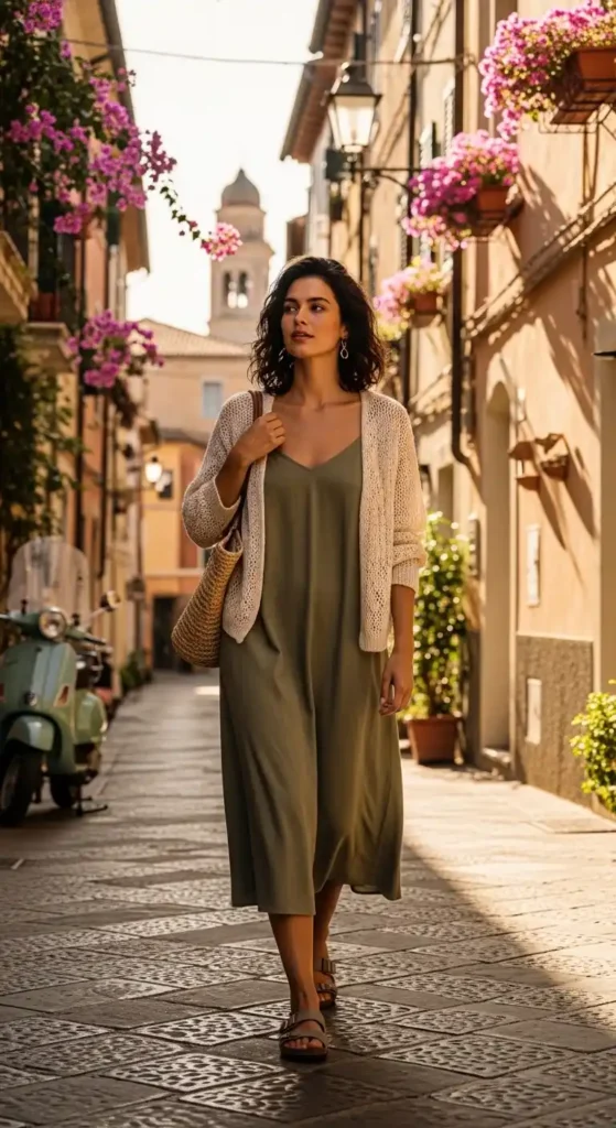 lightweight-knit-cardigan-over-tank-dress