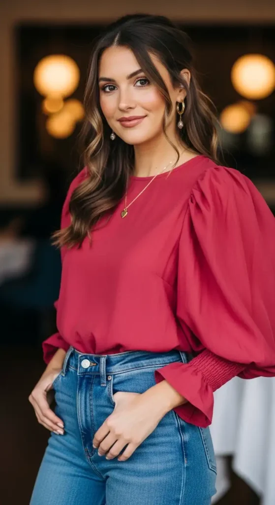 puff-sleeve-blouse-and-jeans