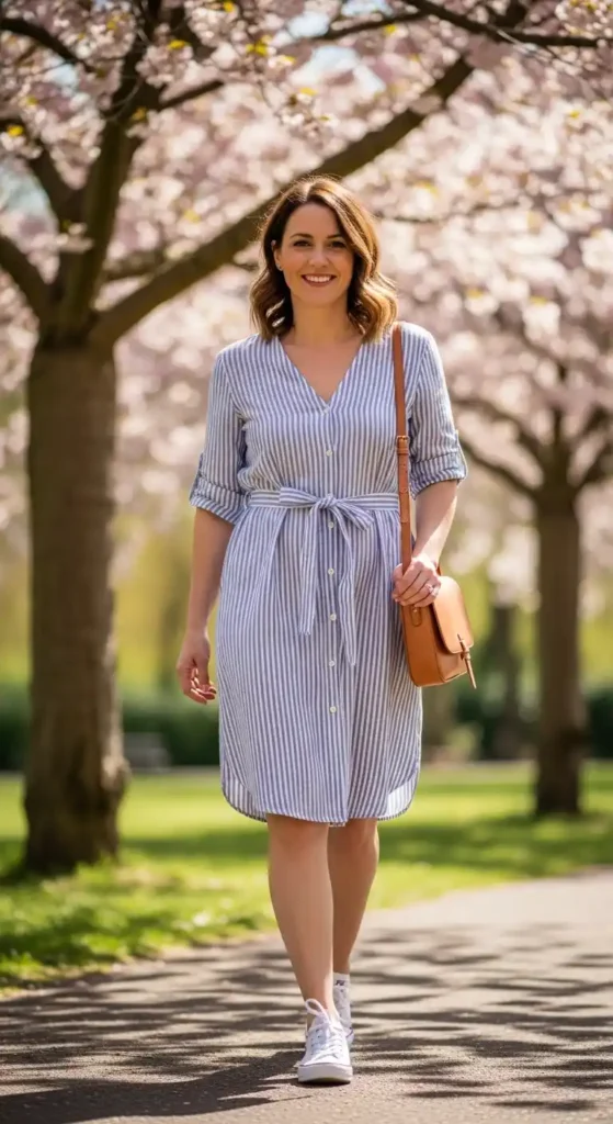 striped-shirt-dress-with-sneakers