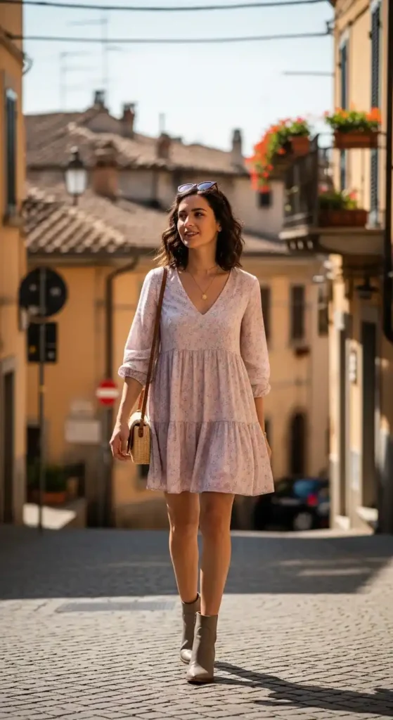 tiered-mini-dress-with-ankle-boots