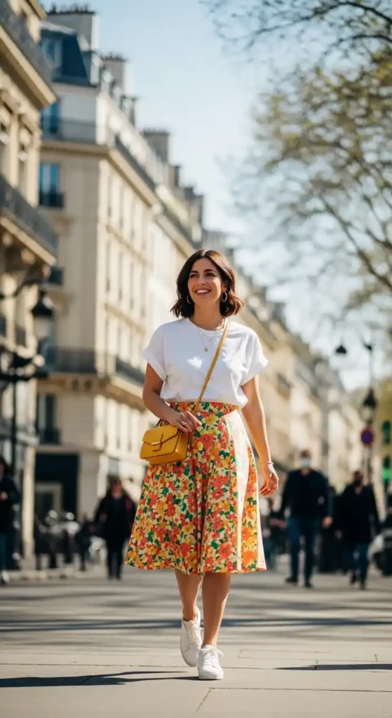white-tee-with-a-line-skirt