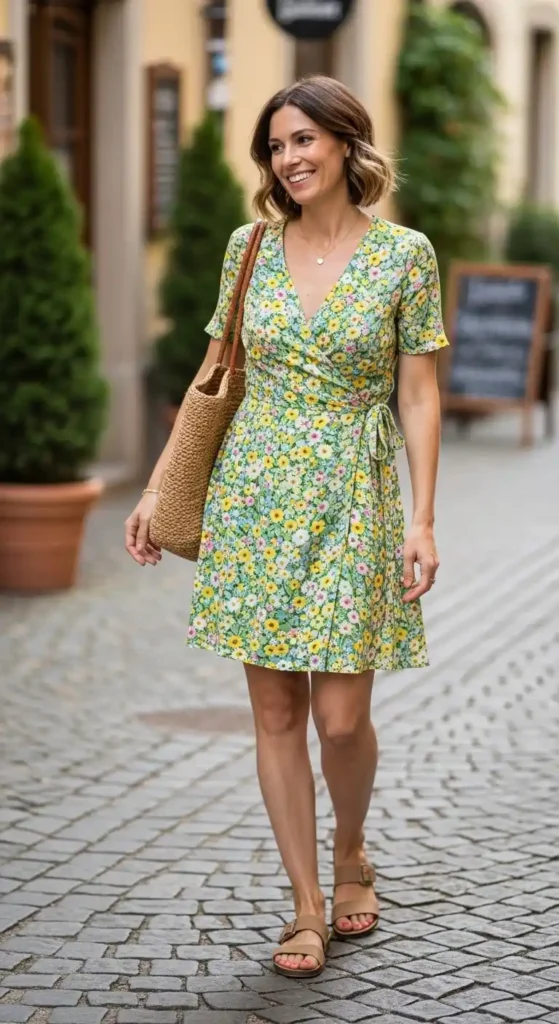 wrap-dress-with-flat-sandals