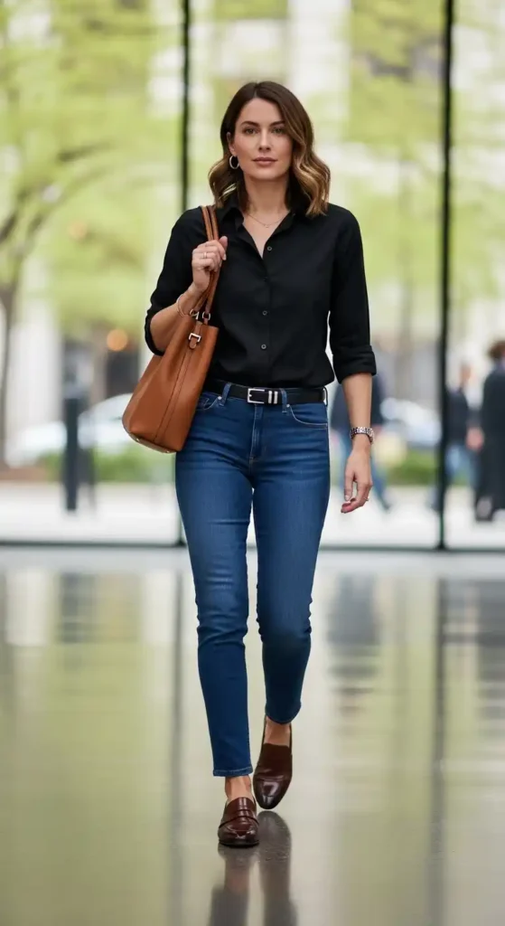black-button-down-jeans-loafers