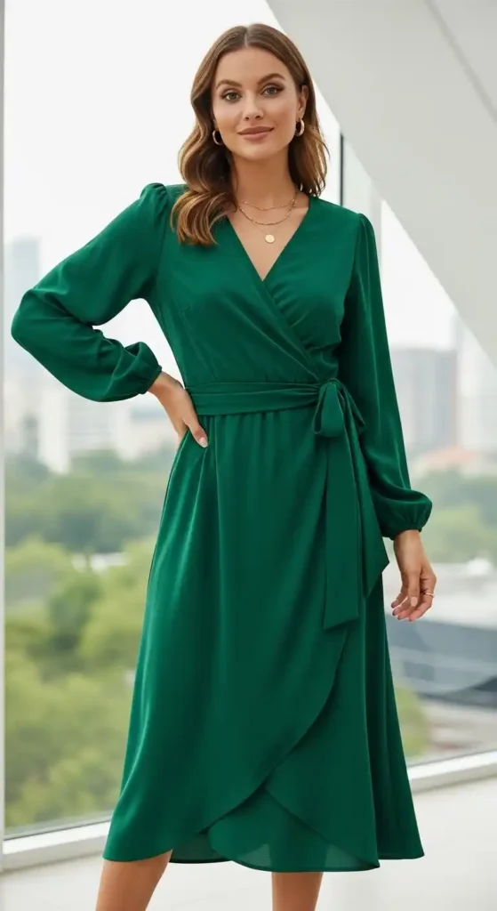 emerald-green-wrap-midi-dress
