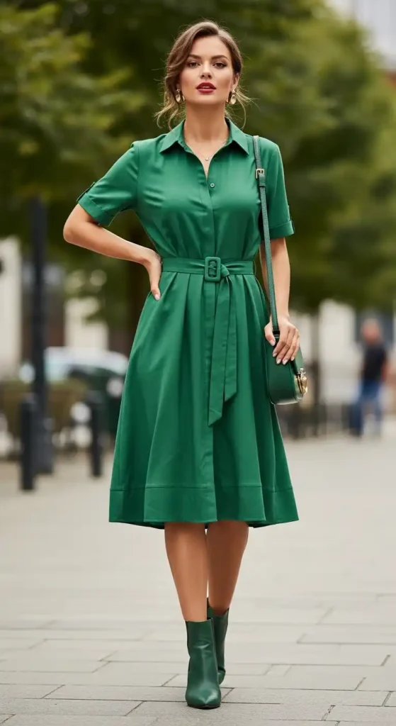 green-belted-shirt-dress
