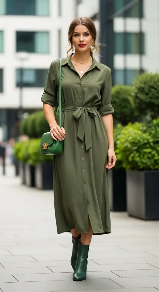 olive-green-shirt-dress