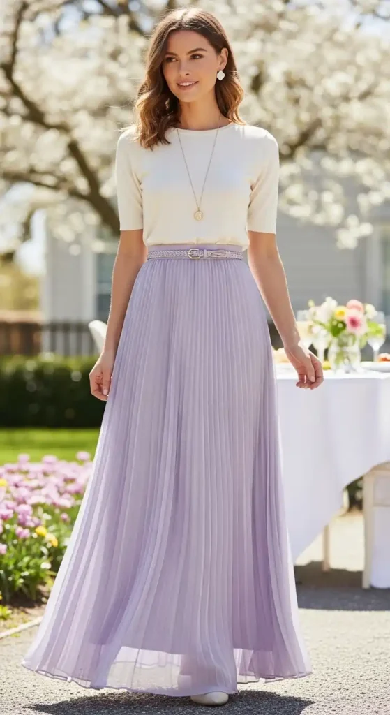 pleated-maxi-skirt-with-simple-top