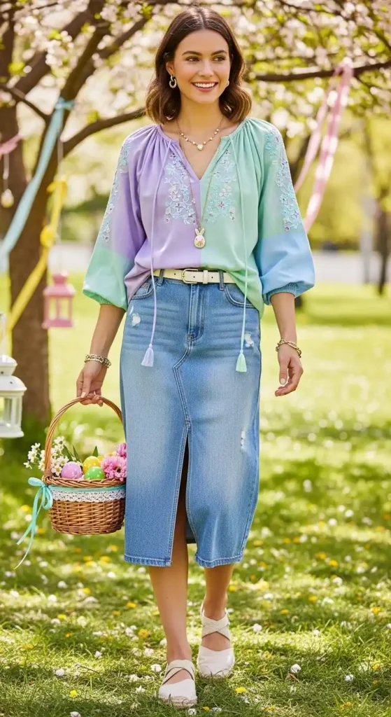 denim-skirt-with-pastel-top
