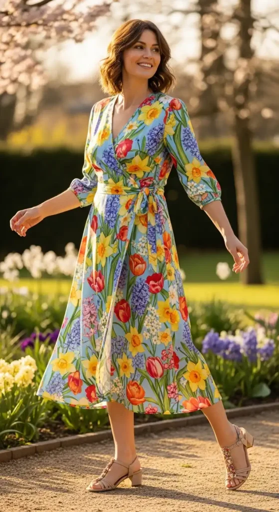 floral-wrap-dress-with-sandals