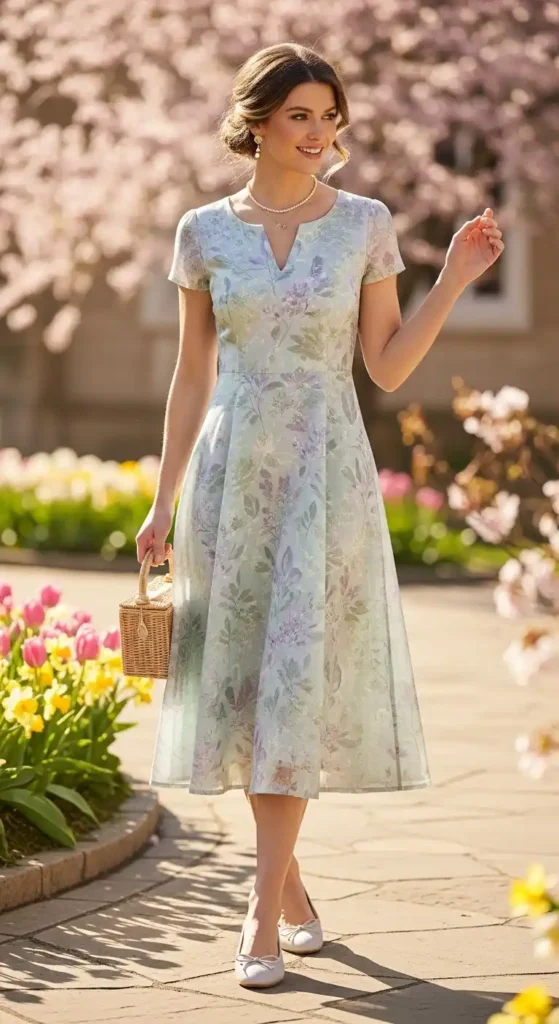 pastel-midi-dress-with-ballet-flats