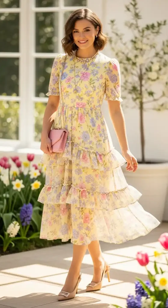 ruffled-dress-with-low-heels