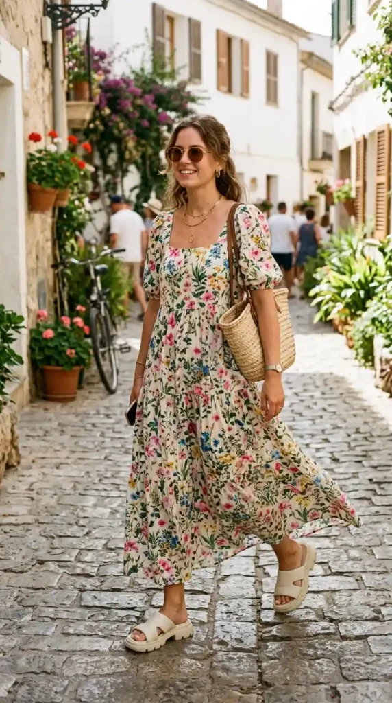 floral-maxi-dress-with-chunky-slides