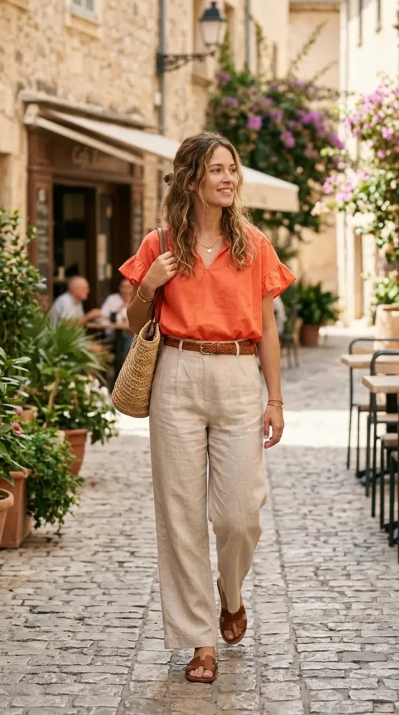 high-waisted-linen-trousers-with-bright-blouse
