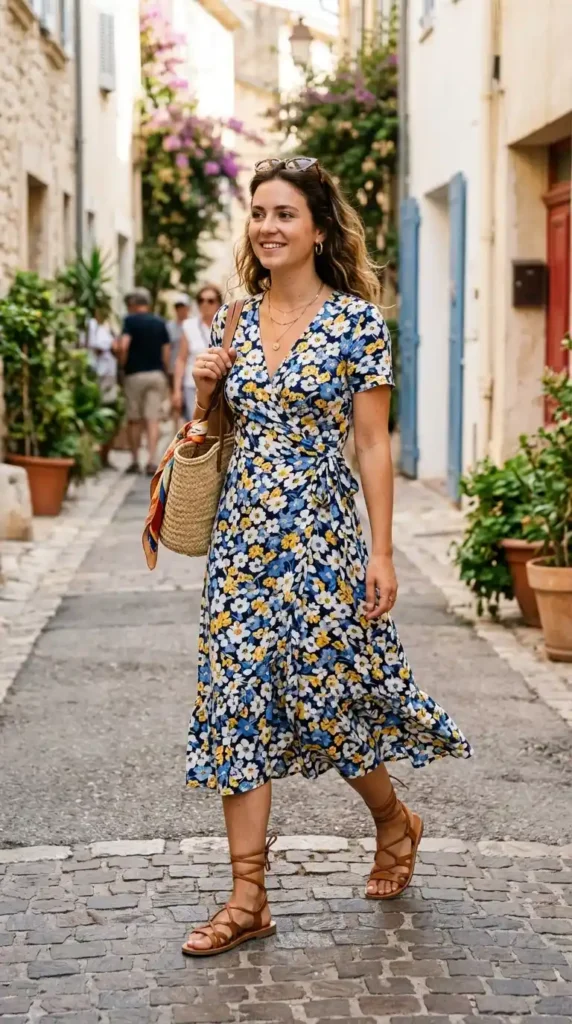 wrap-midi-dress-with-leather-sandals