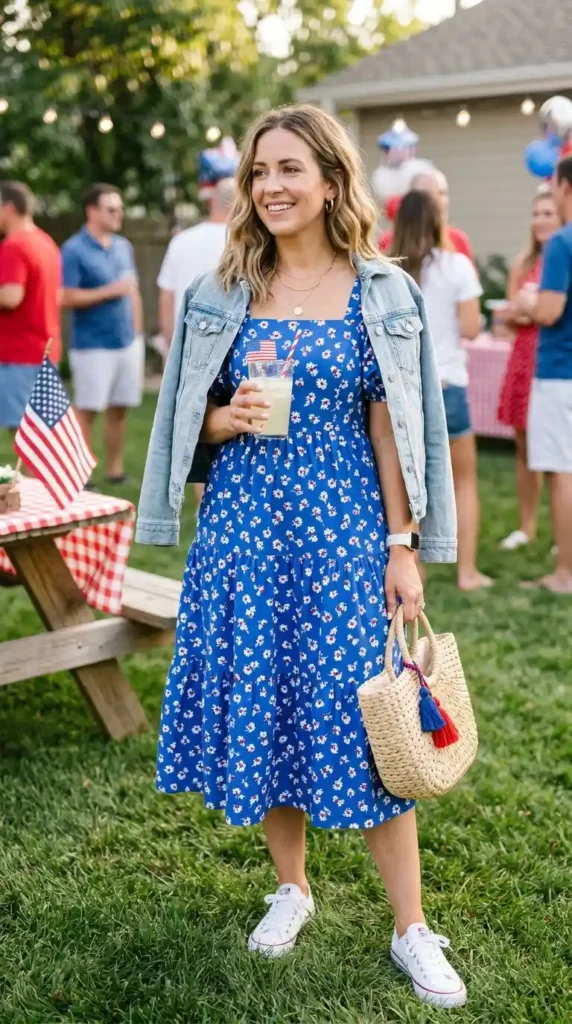 17 Trendy 4th of July Outfits for Women That Look Festive & Stylish 10 blue-floral-summer-outfit