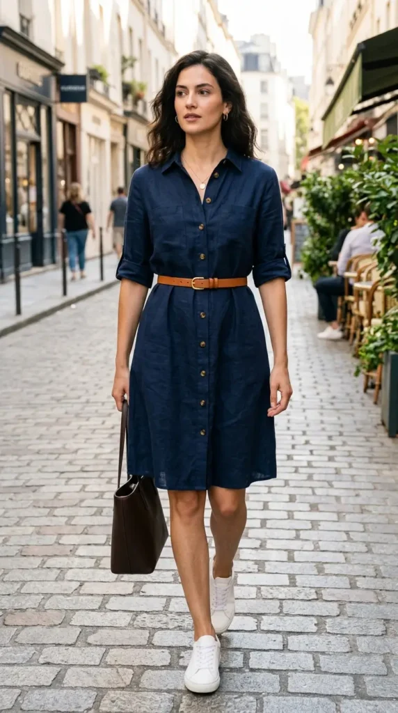 16 Summer Chic Outfits for Women That Look Expensive but Feel Light 13 button-down-dress-with-waist-belt