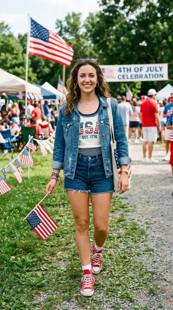 17 Trendy 4th of July Outfits for Women That Look Festive & Stylish 13 denim-jacket-layered-style