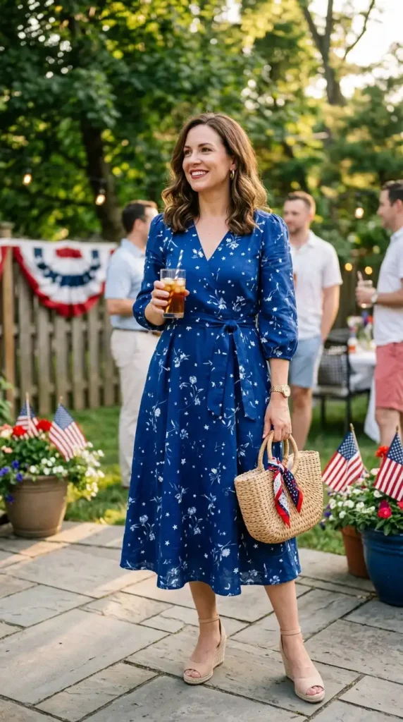 17 Trendy 4th of July Outfits for Women That Look Festive & Stylish 15 elegant-blue-dress-look