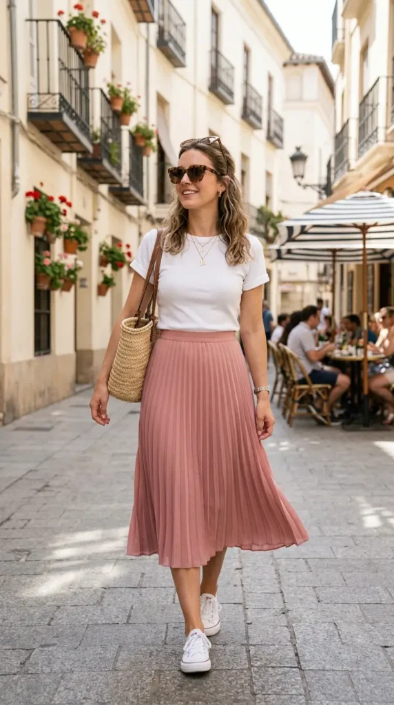 fitted-t-shirt-with-pleated-skirt
