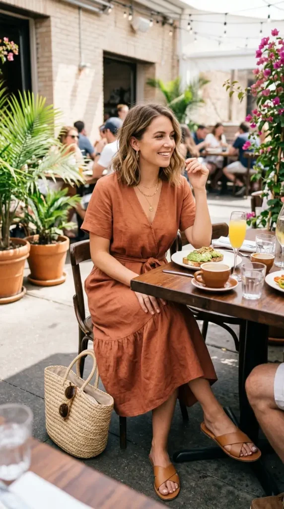 linen-midi-dress-with-flat-sandals