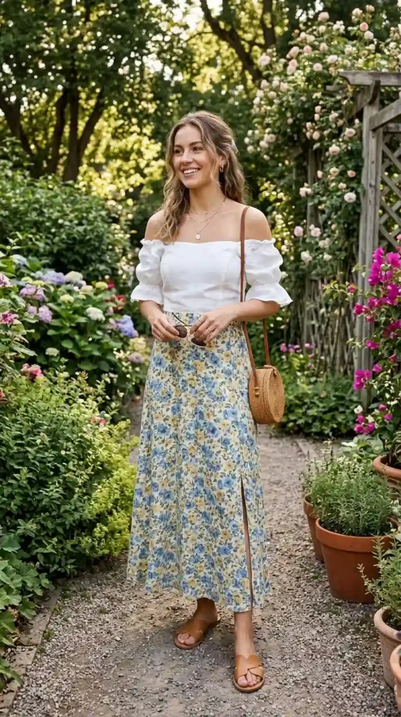 16 Chic Summer Date Outfits for Women Perfect for Hot Weather 6 off-shoulder-top-with-maxi-skirt