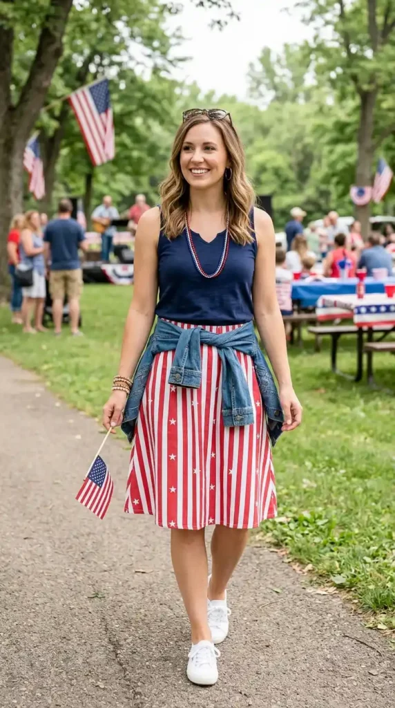 17 Trendy 4th of July Outfits for Women That Look Festive & Stylish 12 patriotic-skirt-and-top-outfit