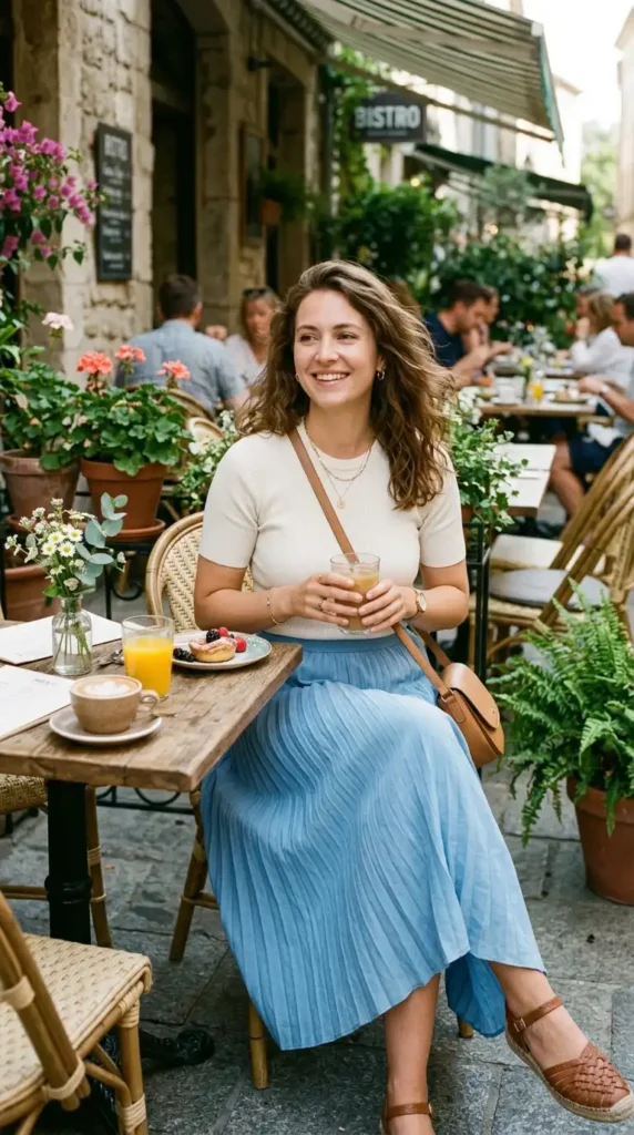 pleated-skirt-with-simple-top