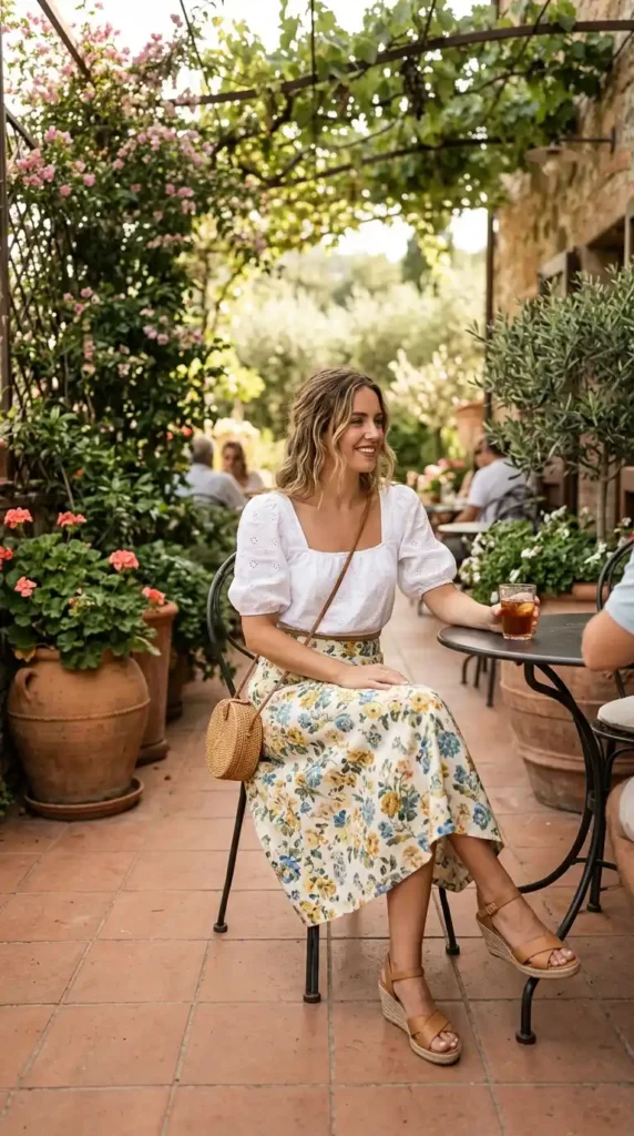 16 Chic Summer Date Outfits for Women Perfect for Hot Weather 14 puff-sleeve-top-with-a-line-skirt