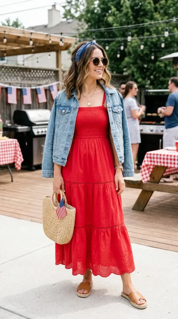 17 Trendy 4th of July Outfits for Women That Look Festive & Stylish 8 red-maxi-dress-style