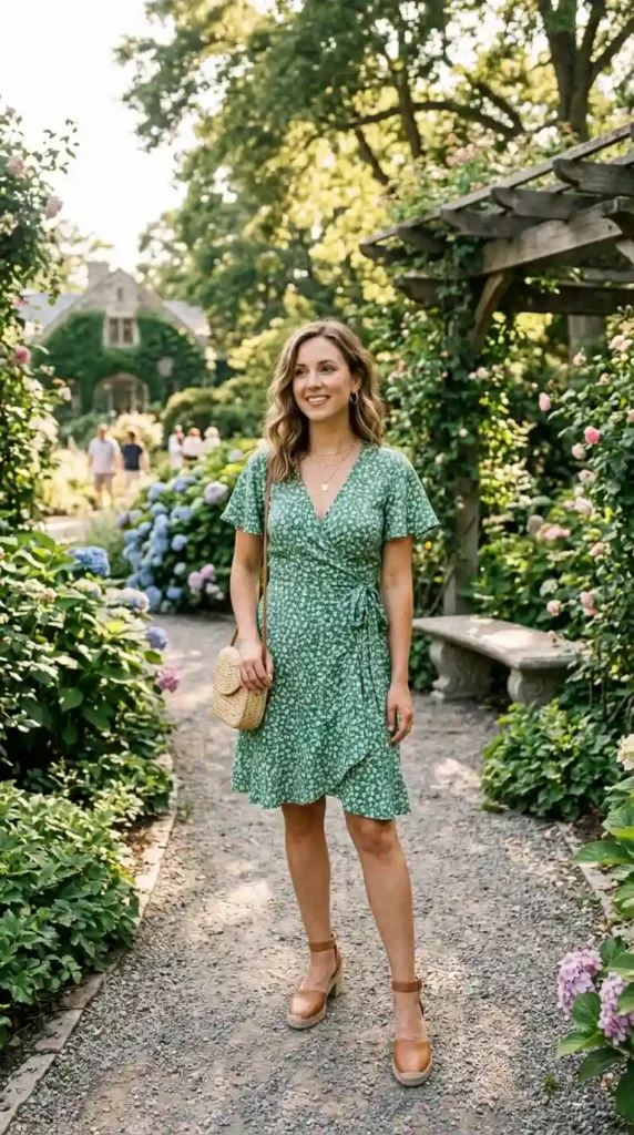 16 Chic Summer Date Outfits for Women Perfect for Hot Weather 8 wrap-dress-with-block-heels