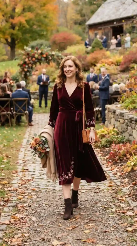 burgundy-wrap-dress-with-ankle-boots