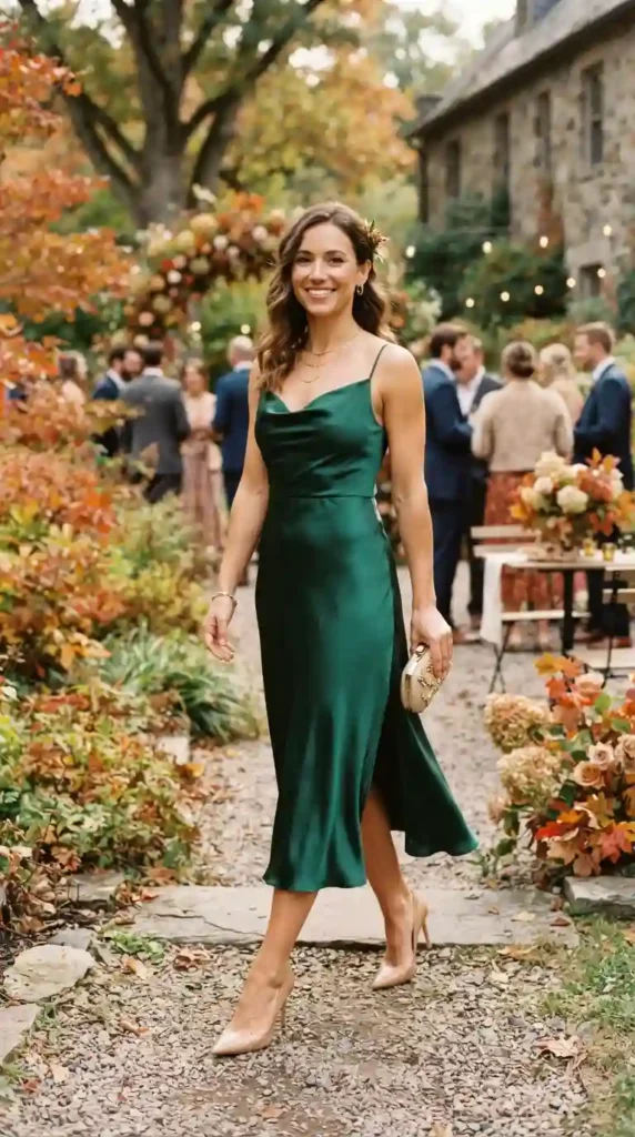 emerald-satin-midi-dress-with-nude-heels