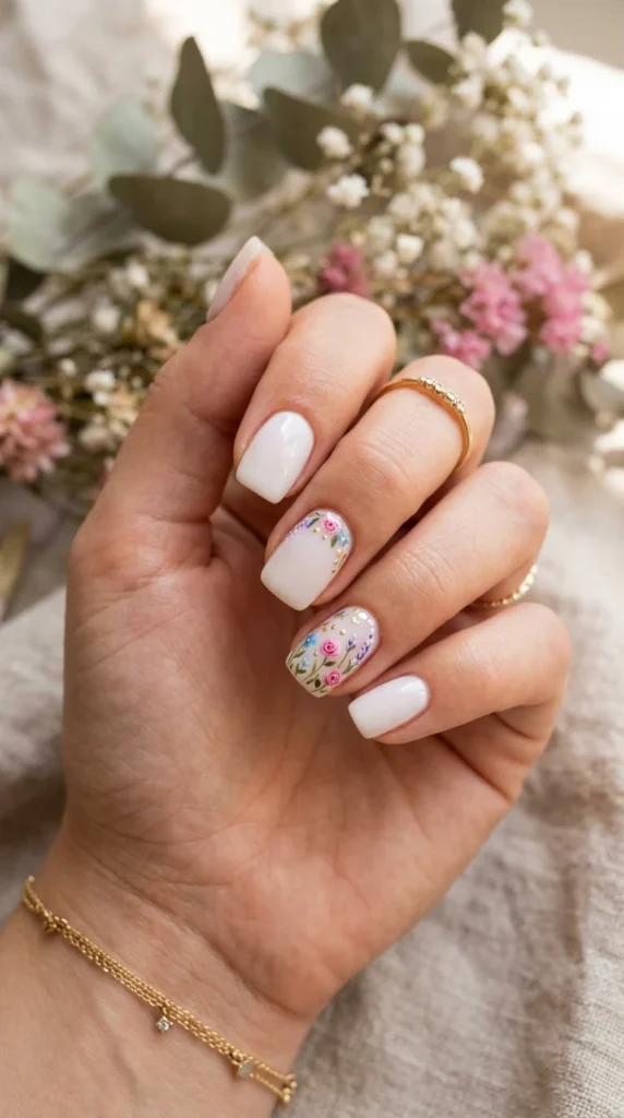 floral-accent-short-nail-art