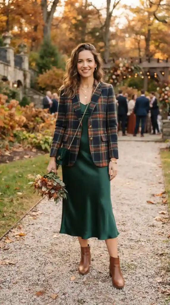 plaid-blazer-with-satin-dress