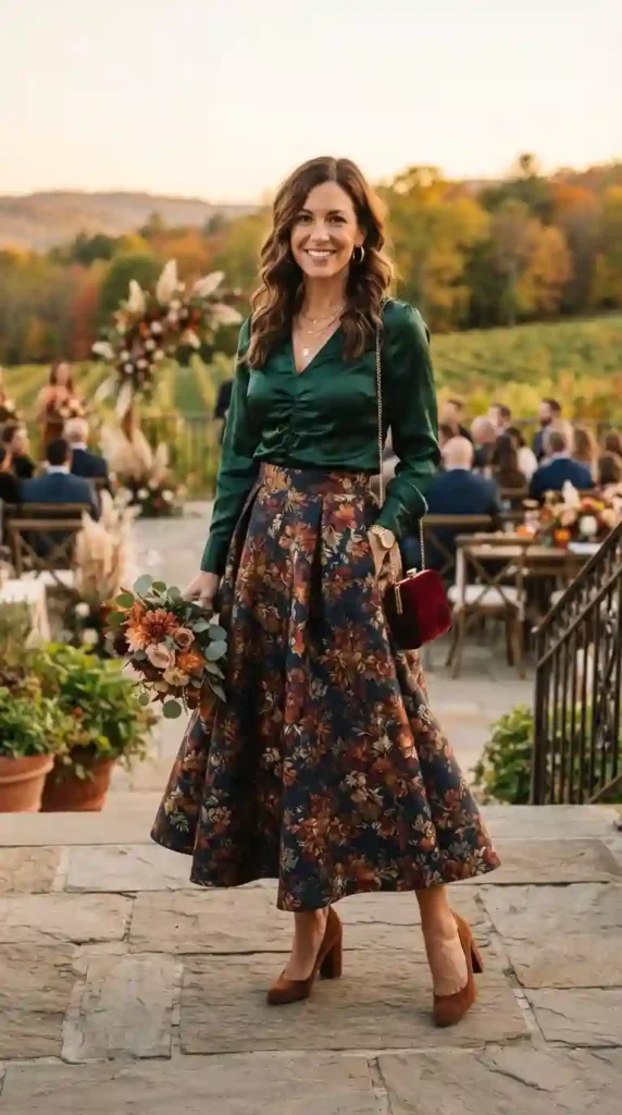satin-blouse-with-a-line-skirt