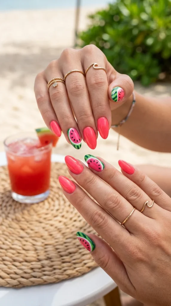 watermelon-accent-nails